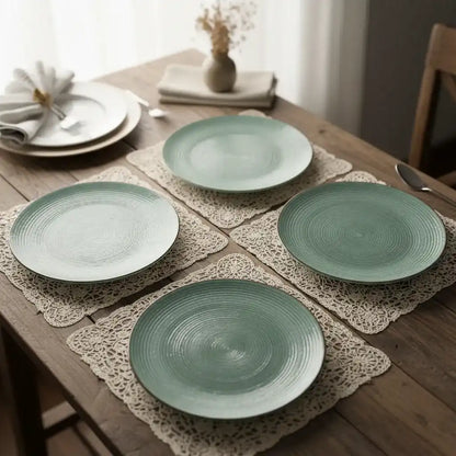 Handcrafted Textured Ceramic Dinner Plates - Sage Green