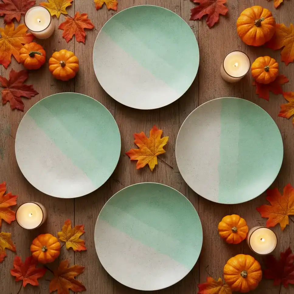 Mint Green & White Ceramic Dinner Plates