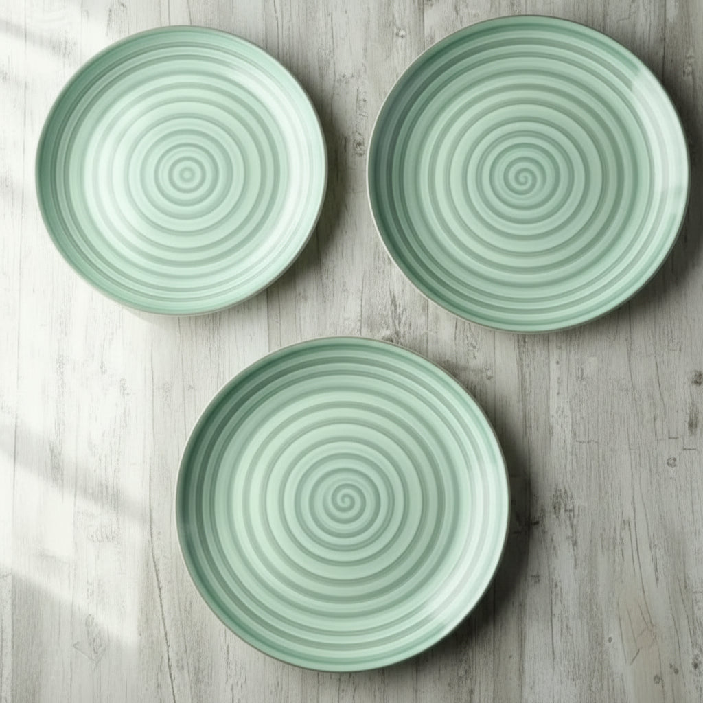 Hand-Painted Green Swirl Ceramic Dinner Plates