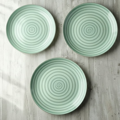 Hand-Painted Green Swirl Ceramic Dinner Plates