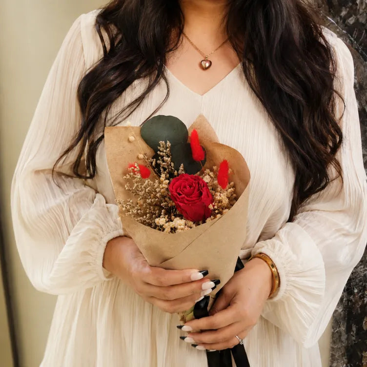 Preserved Red Rose Bouquet with Dried Flowers