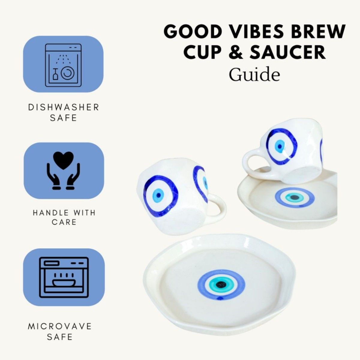 Good Vibes Brew Cup Saucer Evil Eye Set