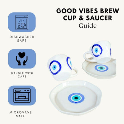 Good Vibes Brew Cup Saucer Evil Eye Set