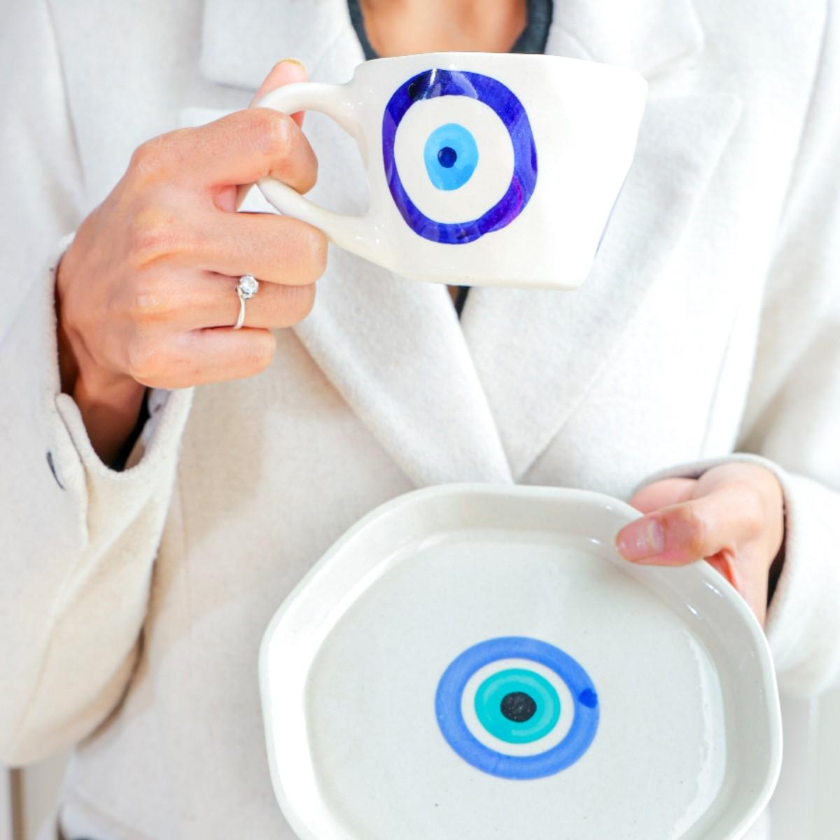 Good Vibes Brew Cup Saucer Evil Eye Set
