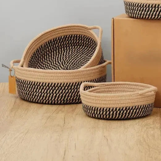 Beige & Black Cotton Rope Organiser & Shelf Baskets - Multiple Sizes