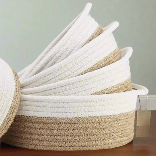 White & Beige Cotton Rope Organiser - Multiple Sizes