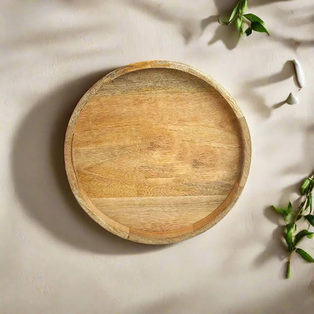 Handcrafted Wooden Round Table Tray - 12 inch