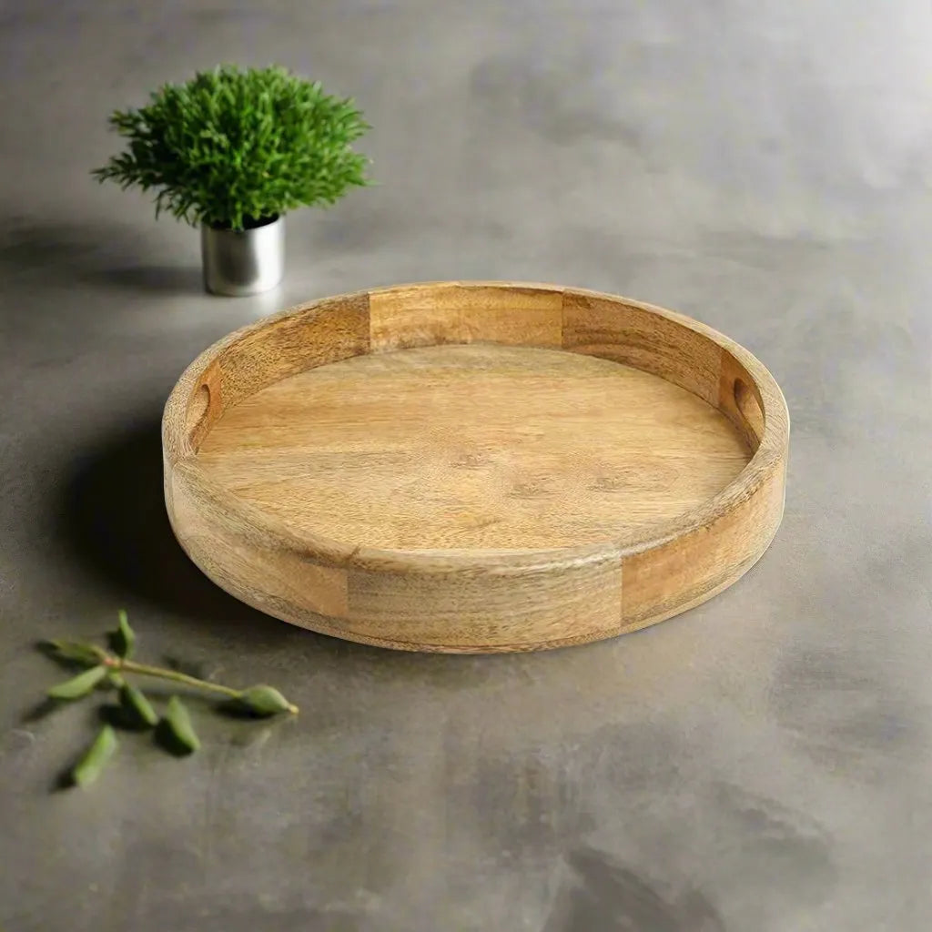 Handcrafted Wooden Round Table Tray - 12 inch