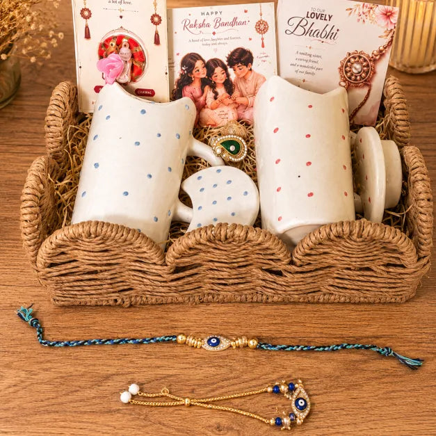 Perfect Jodi Rakhi and Ceramic Sipper Gift Hamper
