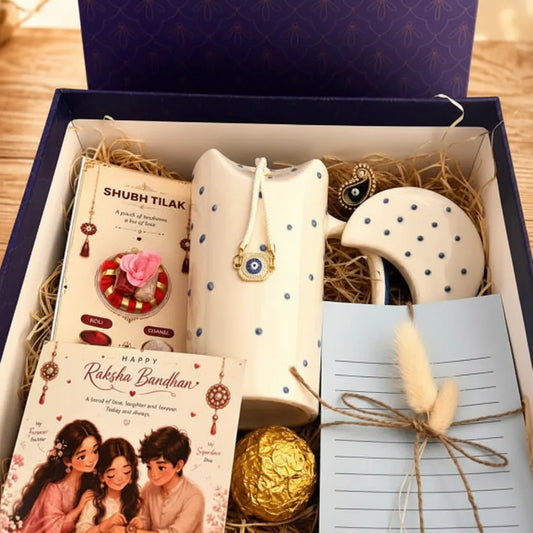 Rakhi Gift Hamper with Blue Ceramic Sipper