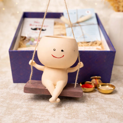 Rakhi Gift Hamper with Resin Planter for Bhai & Bhabhi