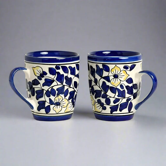 Blue & White Floral Handcrafted Ceramic Tea/Coffee Mugs