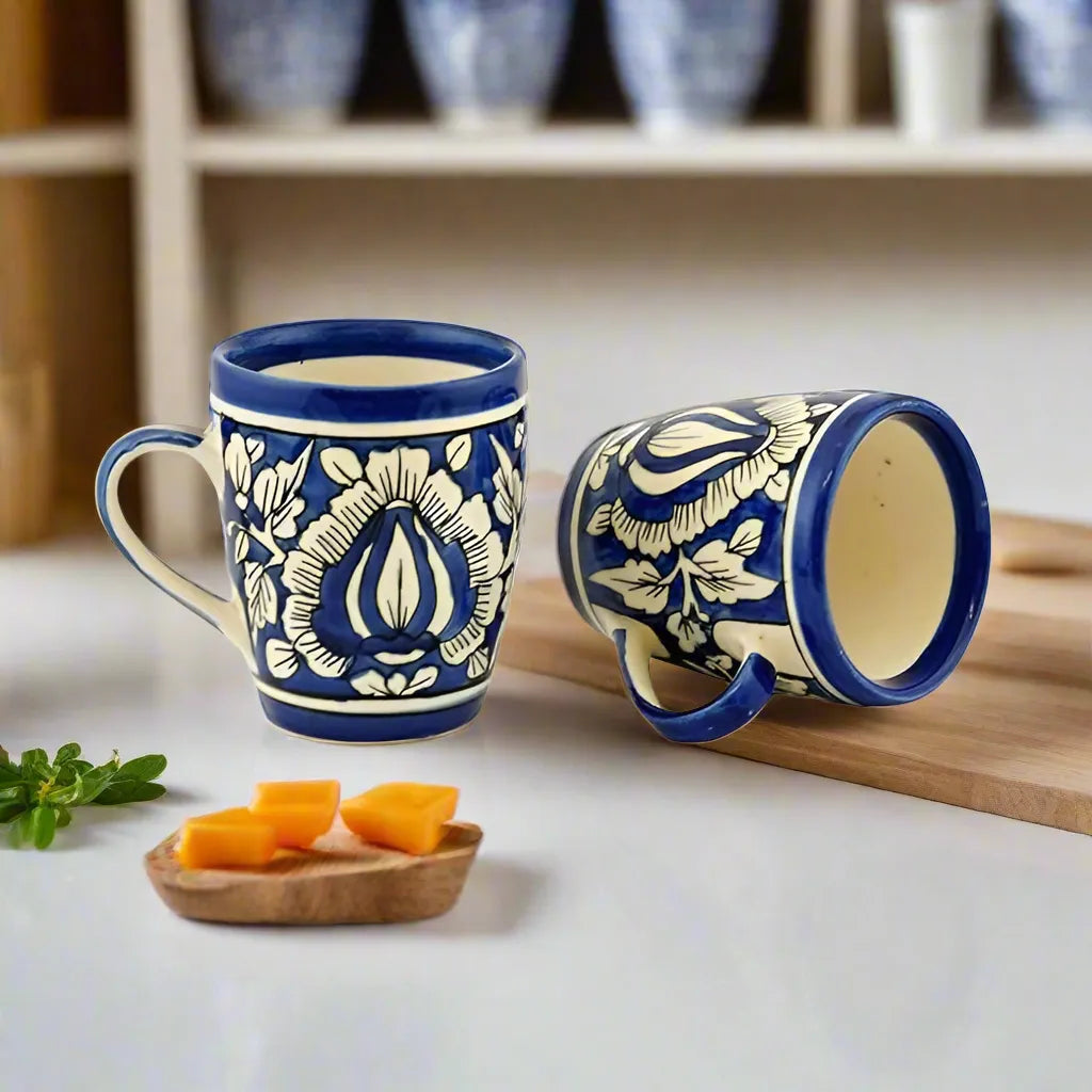 Floral Mughal Art Handcrafted Ceramic Cups - Microwave & Dishwasher Safe