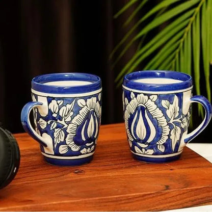 Floral Mughal Art Handcrafted Ceramic Cups - Microwave & Dishwasher Safe