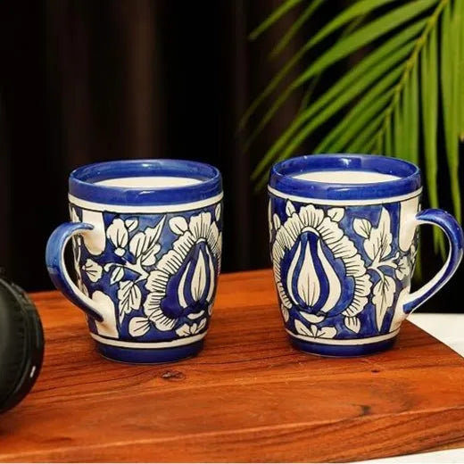 Floral Mughal Art Handcrafted Ceramic Cups - Microwave & Dishwasher Safe