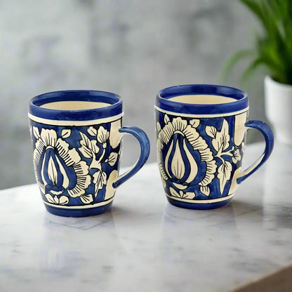 Floral Mughal Art Handcrafted Ceramic Cups - Microwave & Dishwasher Safe